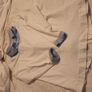 Crown & Ivy White Blouse with Blue Striped Accents